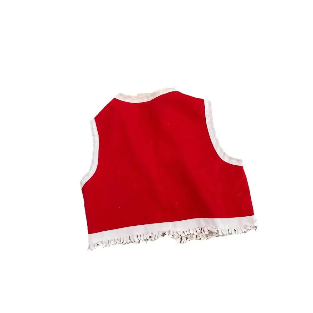 Vintage 1970s Sears Girls Red Vest & Fringe Mini Skirt Set Mod Western 3T